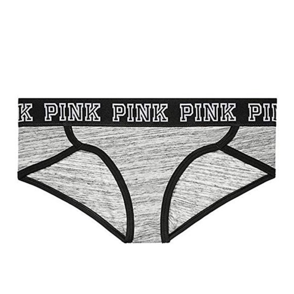 NWT VICTORIA/'S SECRET PINK S M L BLACK WHITE LOGO BOYSHORTS CURVED HEM PANTIES